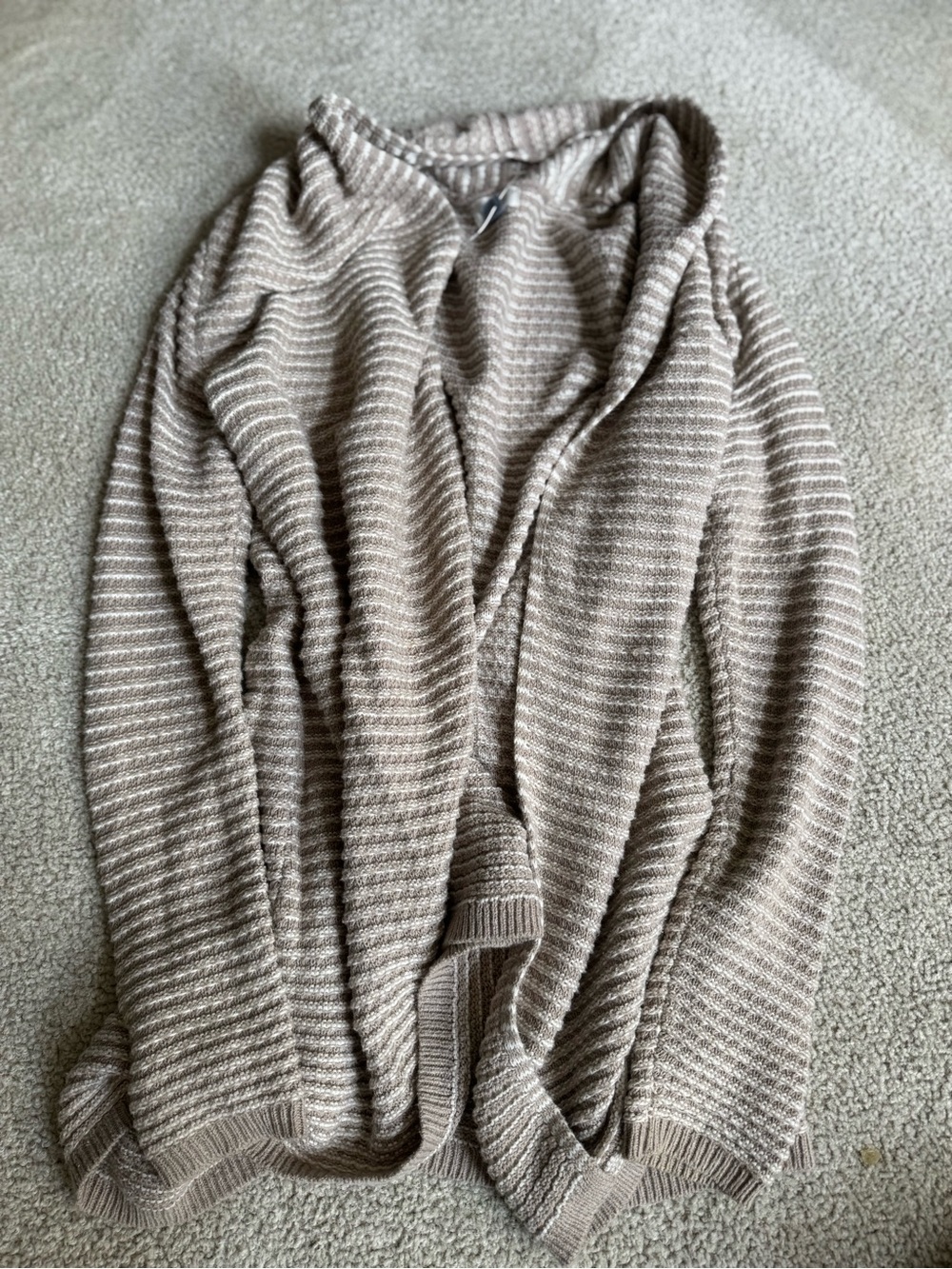 Old Navy Taupe and Cream Striped Open-Front Cardigan soft